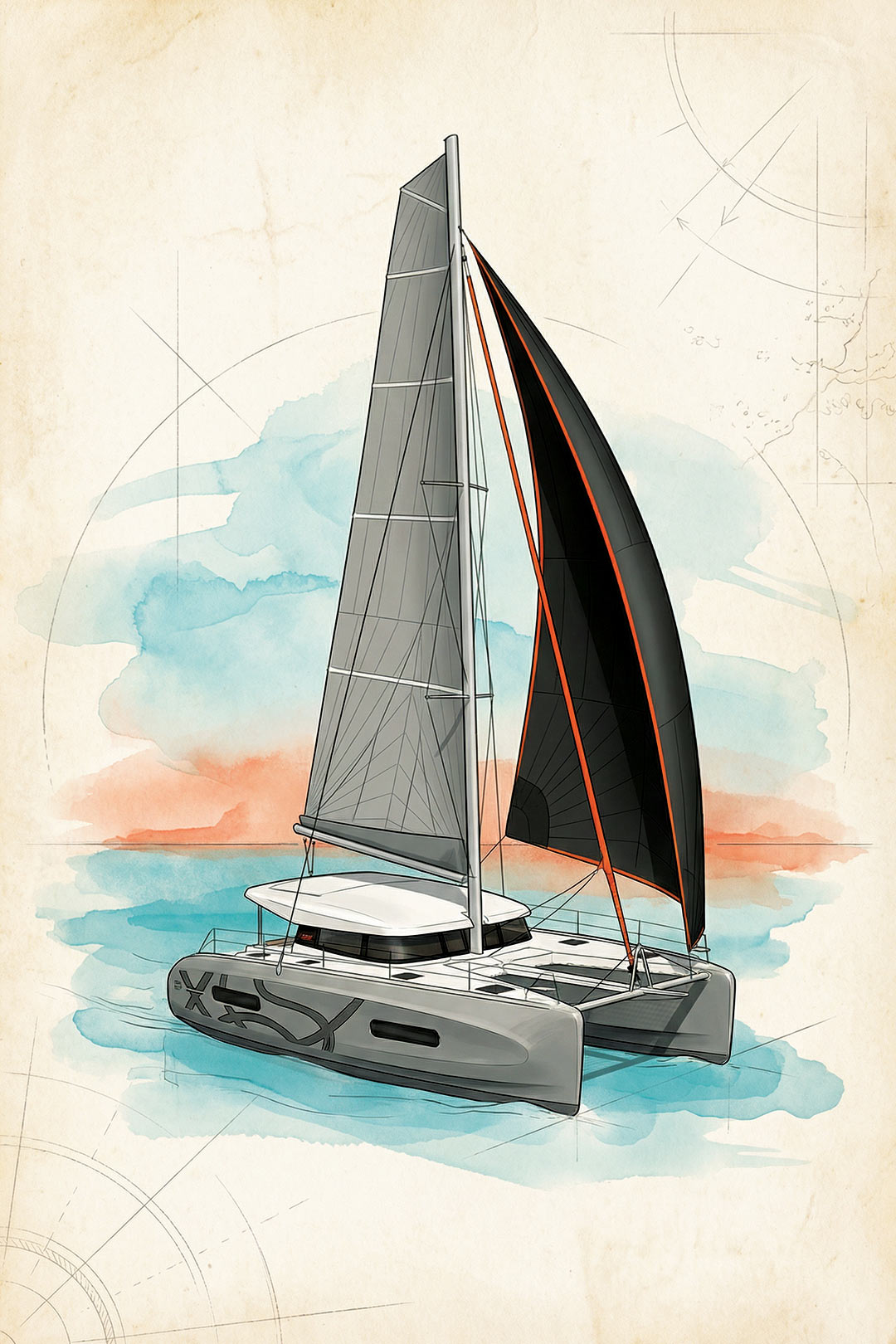 Vue 3/4 catamaran