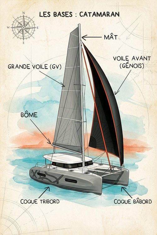 Vue 3/4 catamaran