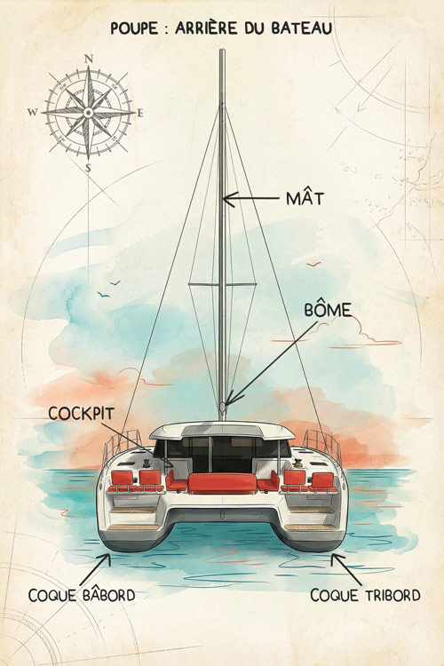 Vue arrière catamaran